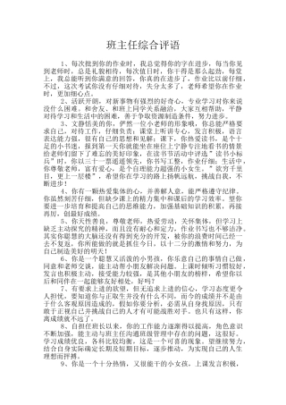 班主任综合评语