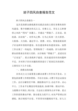 班子四风自查报告范文
