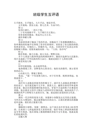 班级学生互评语