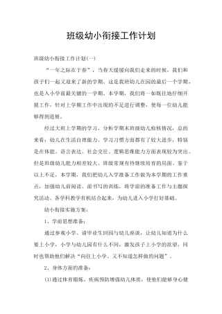班级幼小衔接工作计划