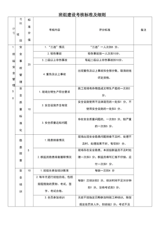 班组建设考核标准及细则
