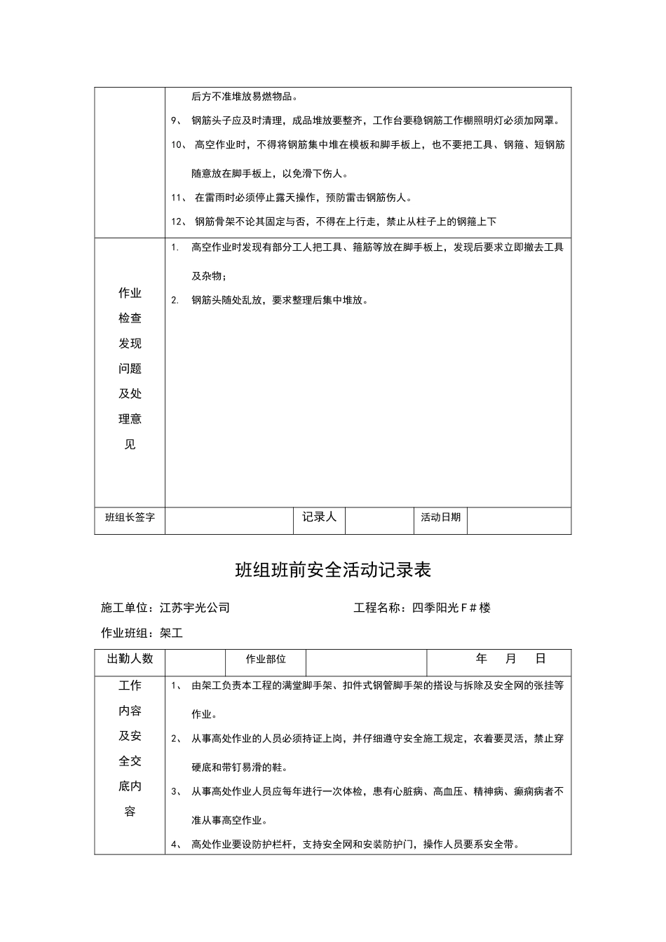 班组班前安全活动记录表_第3页