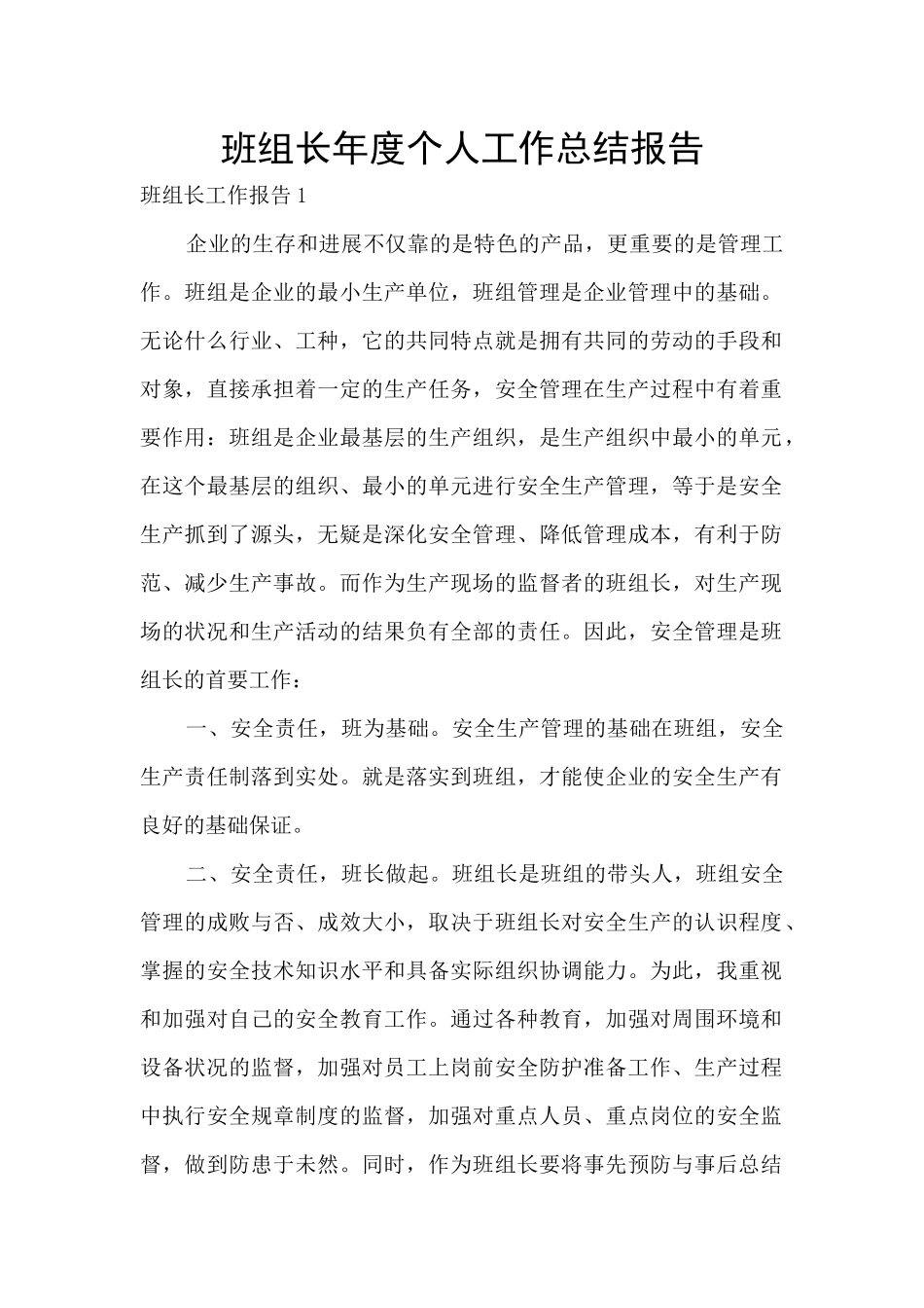 班组长年度个人工作总结报告_第1页