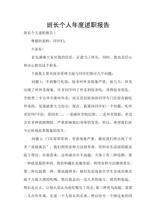 班长个人年度述职报告