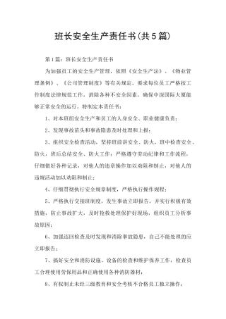 班长安全生产责任书