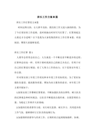 班长工作计划8篇