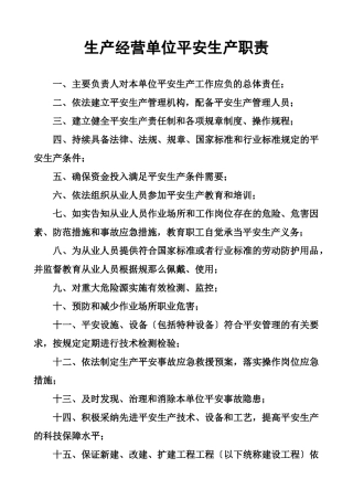 生产经营单位安全生产职责概述
