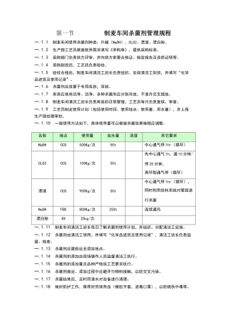 生产部制麦车间杀菌剂管理规程