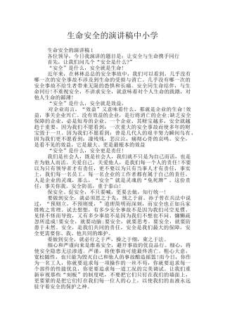 生命安全的演讲稿中小学