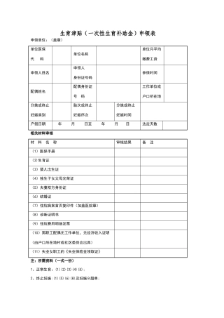 生育津贴申请表