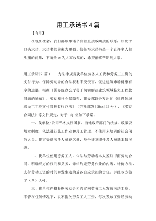 用工承诺书4篇