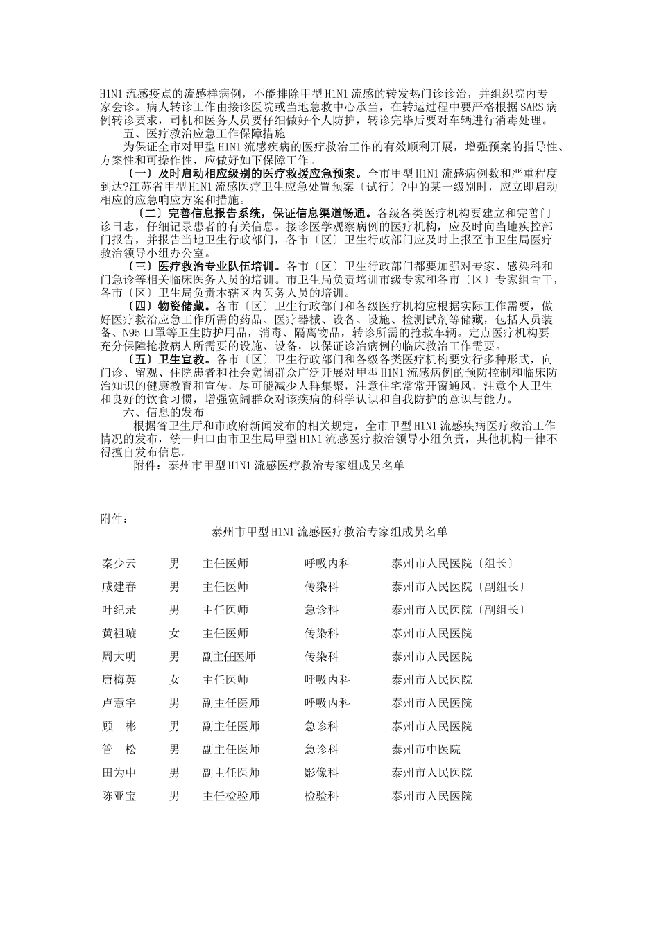 甲型H1N1流感医疗救治应急预案doc_第3页