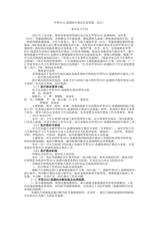 甲型H1N1流感医疗救治应急预案doc