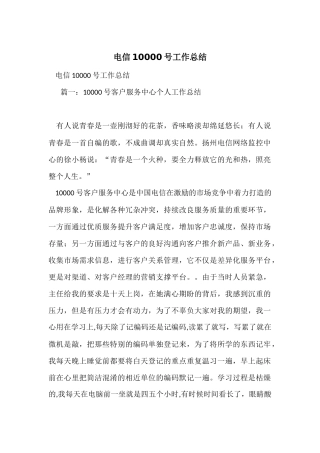 电信10000号工作总结