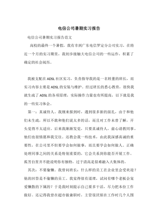 电信公司暑期实习报告