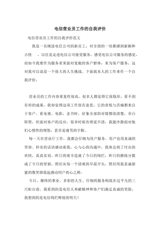 电信营业员工作的自我评价