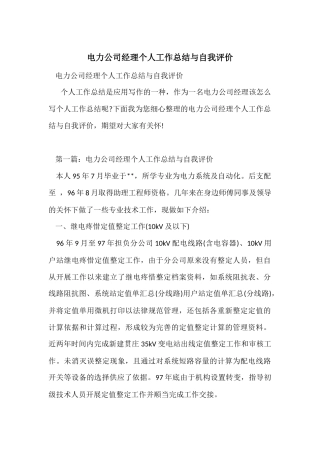 电力公司经理个人工作总结与自我评价