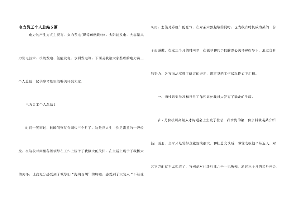电力员工个人总结5篇_第1页