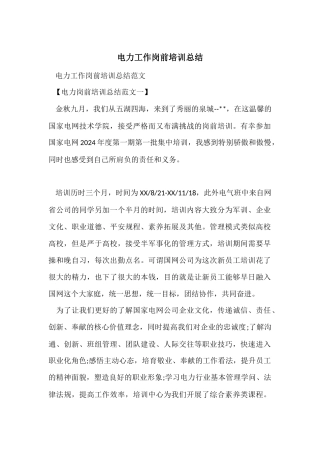 电力工作岗前培训总结