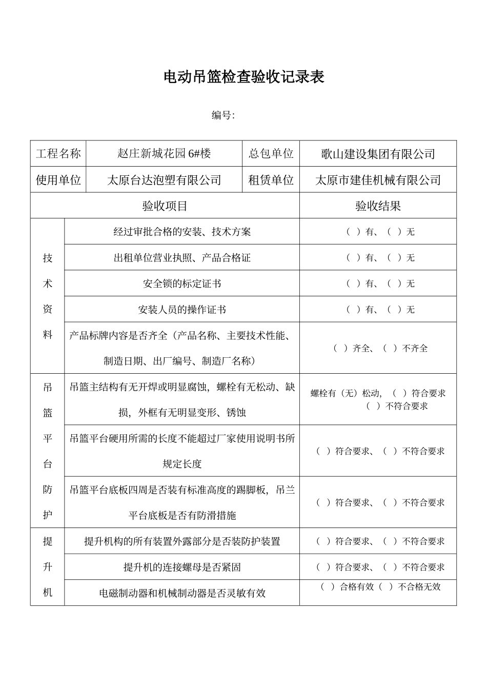 电动吊篮检查验收记录表_第1页