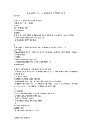 电动单梁起重机检修保养记录表