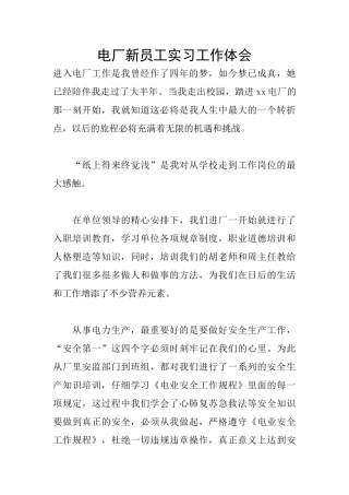 电厂新员工实习工作体会