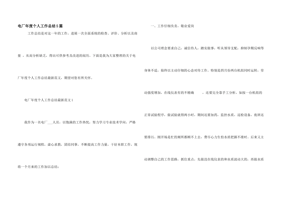 电厂年度个人工作总结5篇_第1页