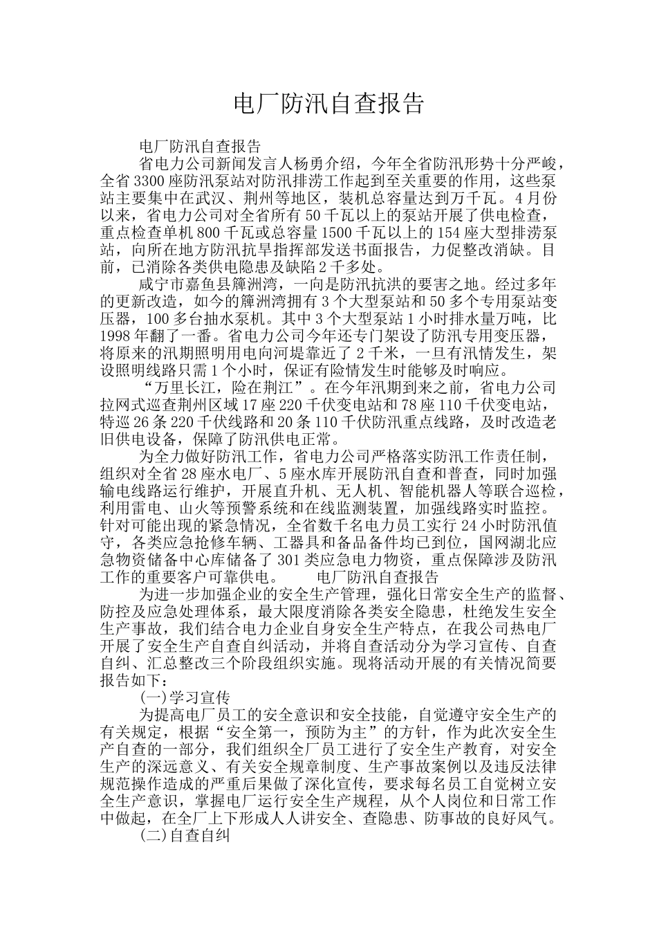 电厂防汛自查报告_第1页