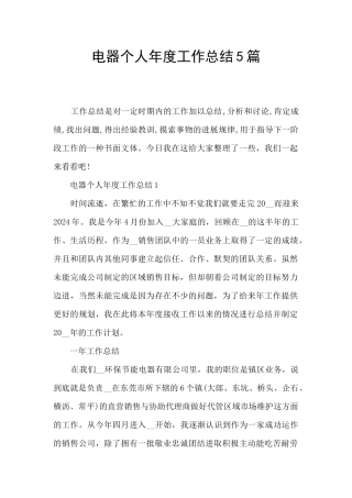 电器个人年度工作总结5篇