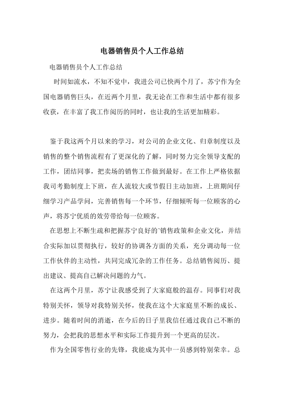 电器销售员个人工作总结_第1页