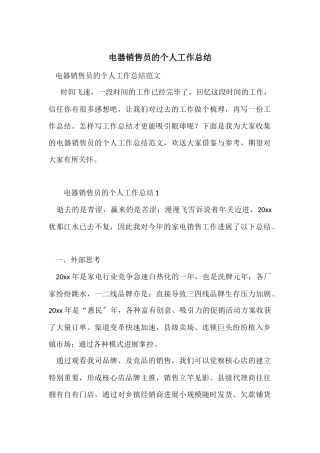 电器销售员的个人工作总结