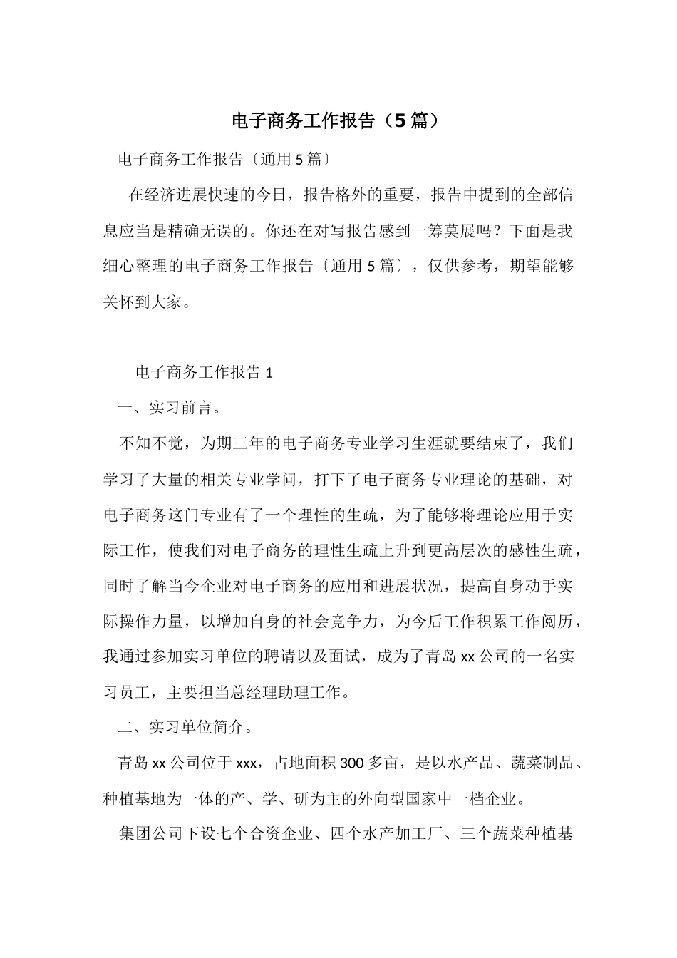 电子商务工作报告（5篇）_第1页