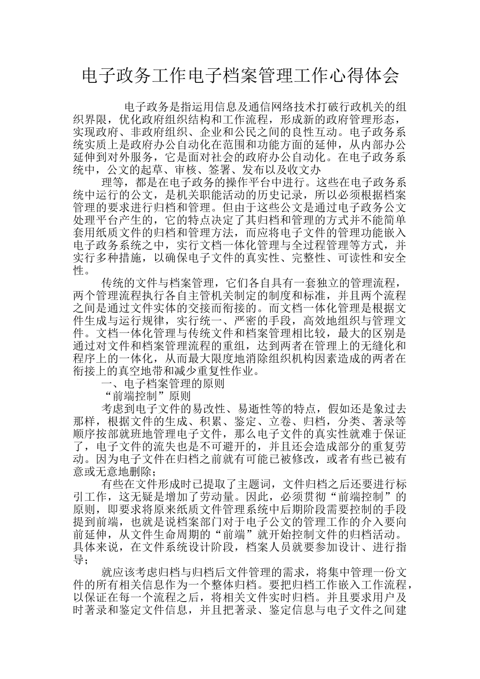 电子政务工作电子档案管理工作心得体会_第1页