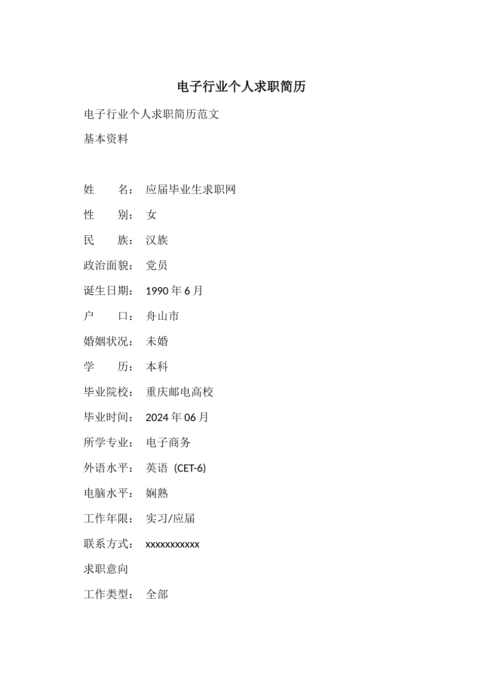 电子行业个人求职简历_第1页