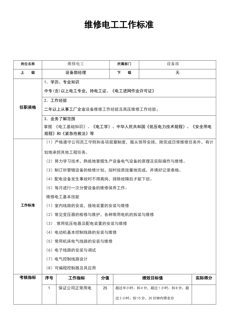 电工工作标准_第1页