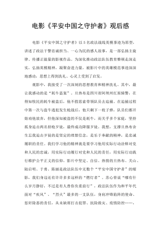 电影《平安中国之守护者》观后感