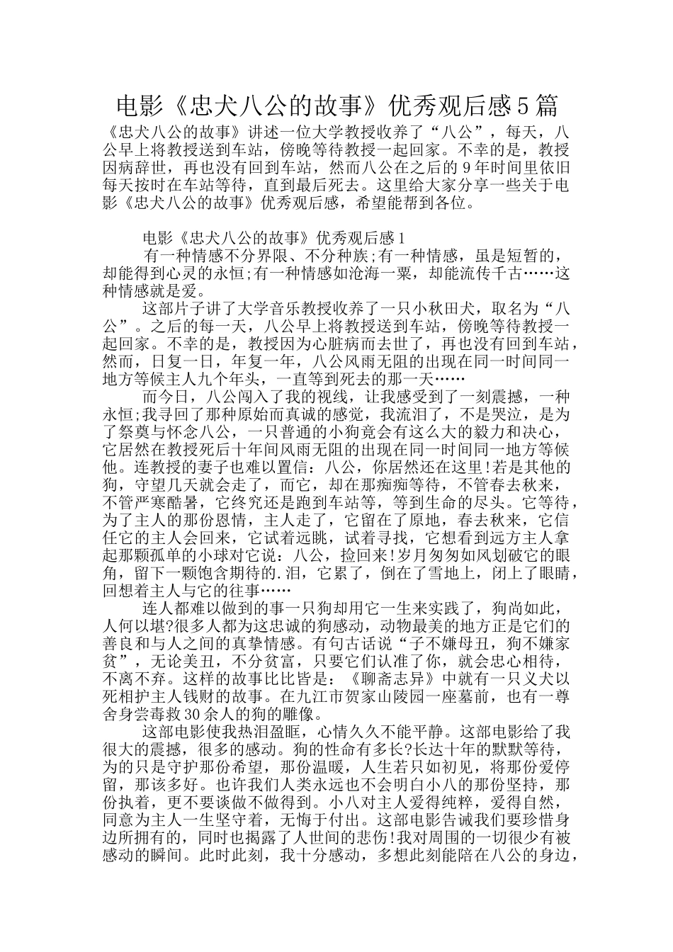 电影《忠犬八公的故事》优秀观后感5篇_第1页
