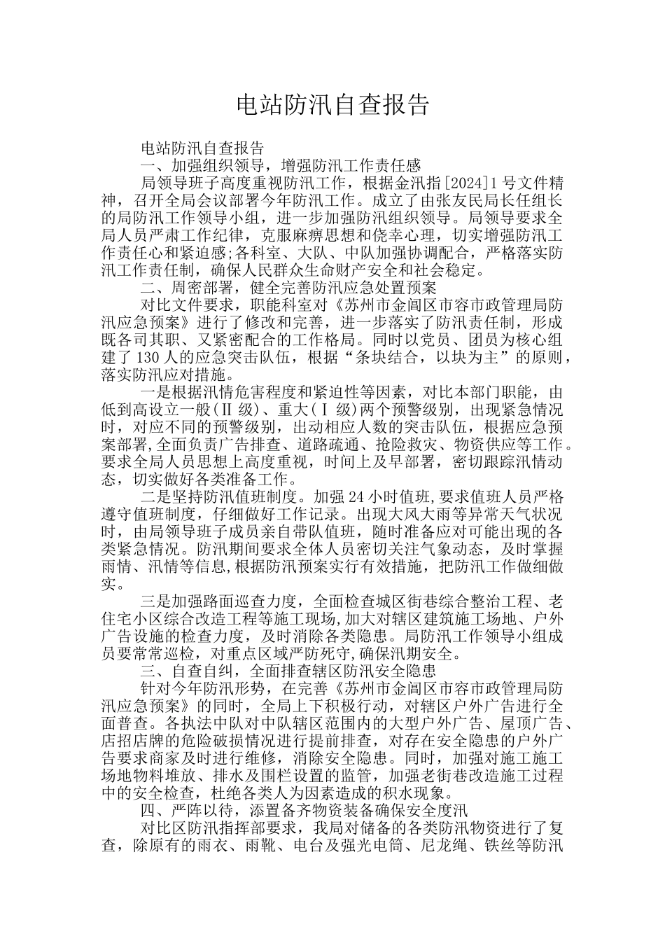 电站防汛自查报告_第1页