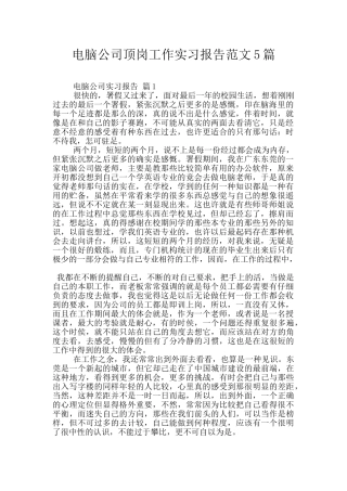 电脑公司顶岗工作实习报告范文5篇