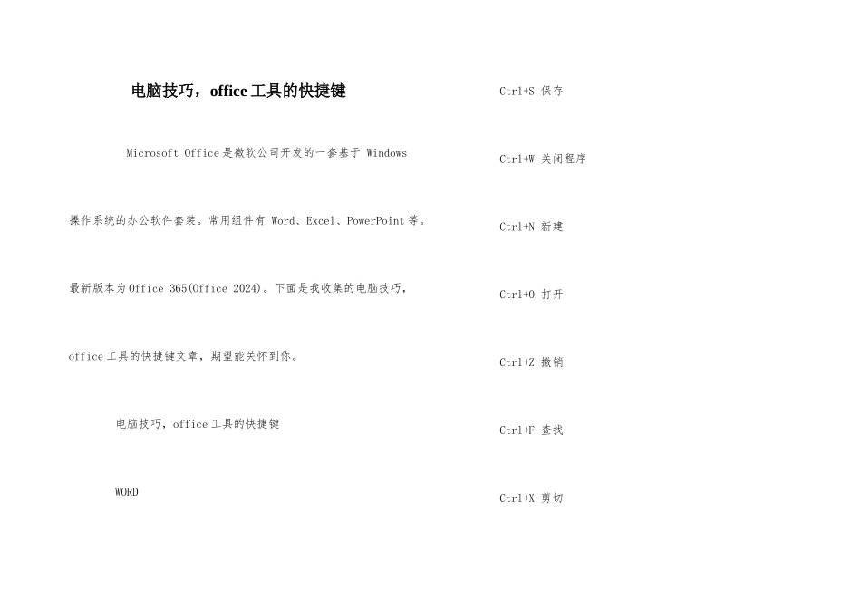 电脑技巧，office工具的快捷键_第1页