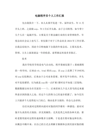 电脑程序员个人工作汇报