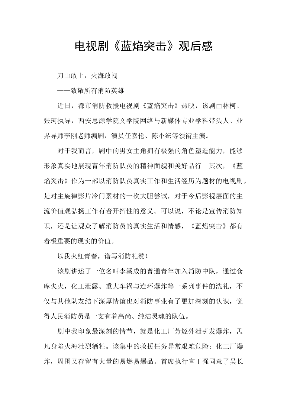 电视剧《蓝焰突击》观后感_第1页