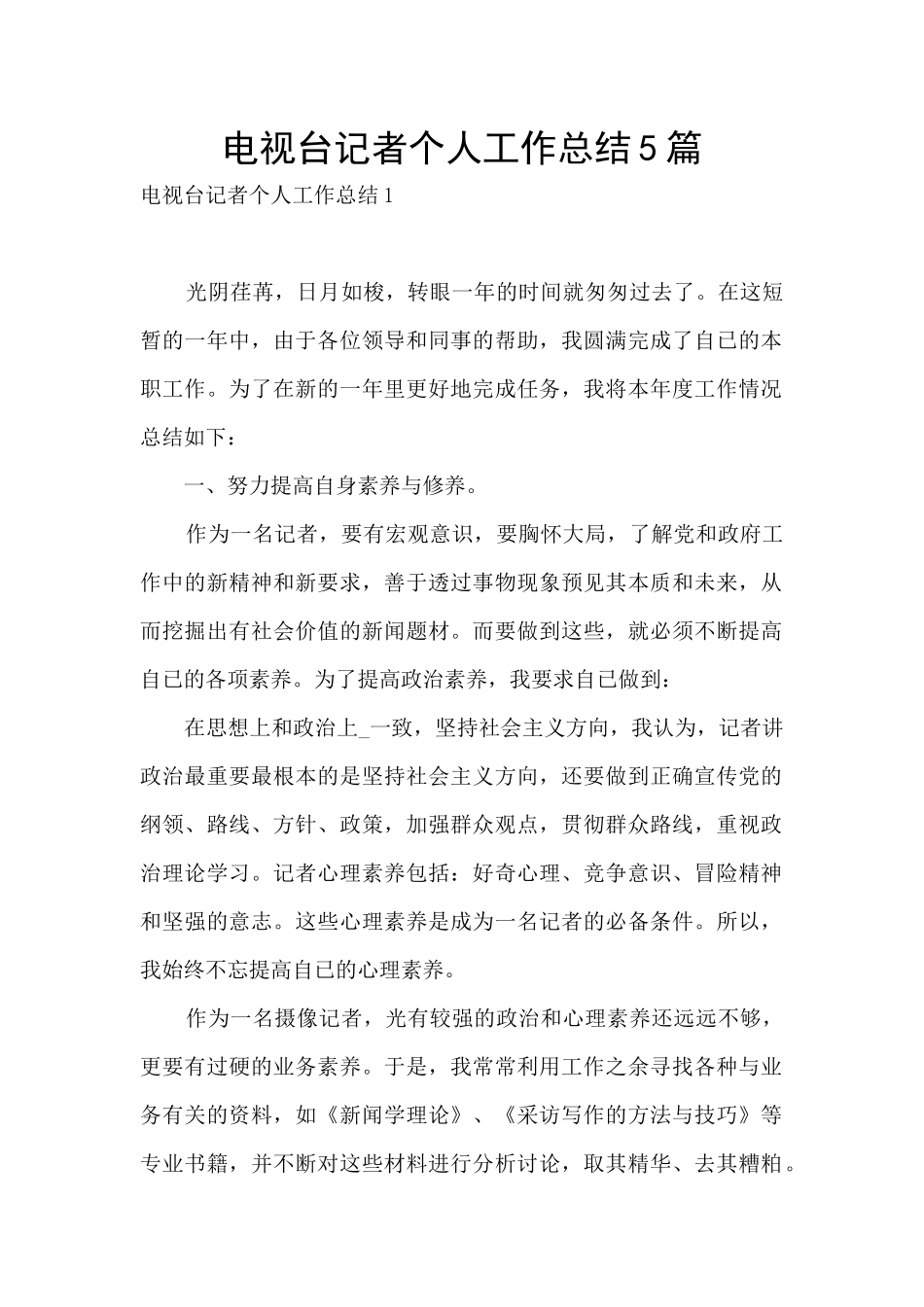 电视台记者个人工作总结5篇_第1页