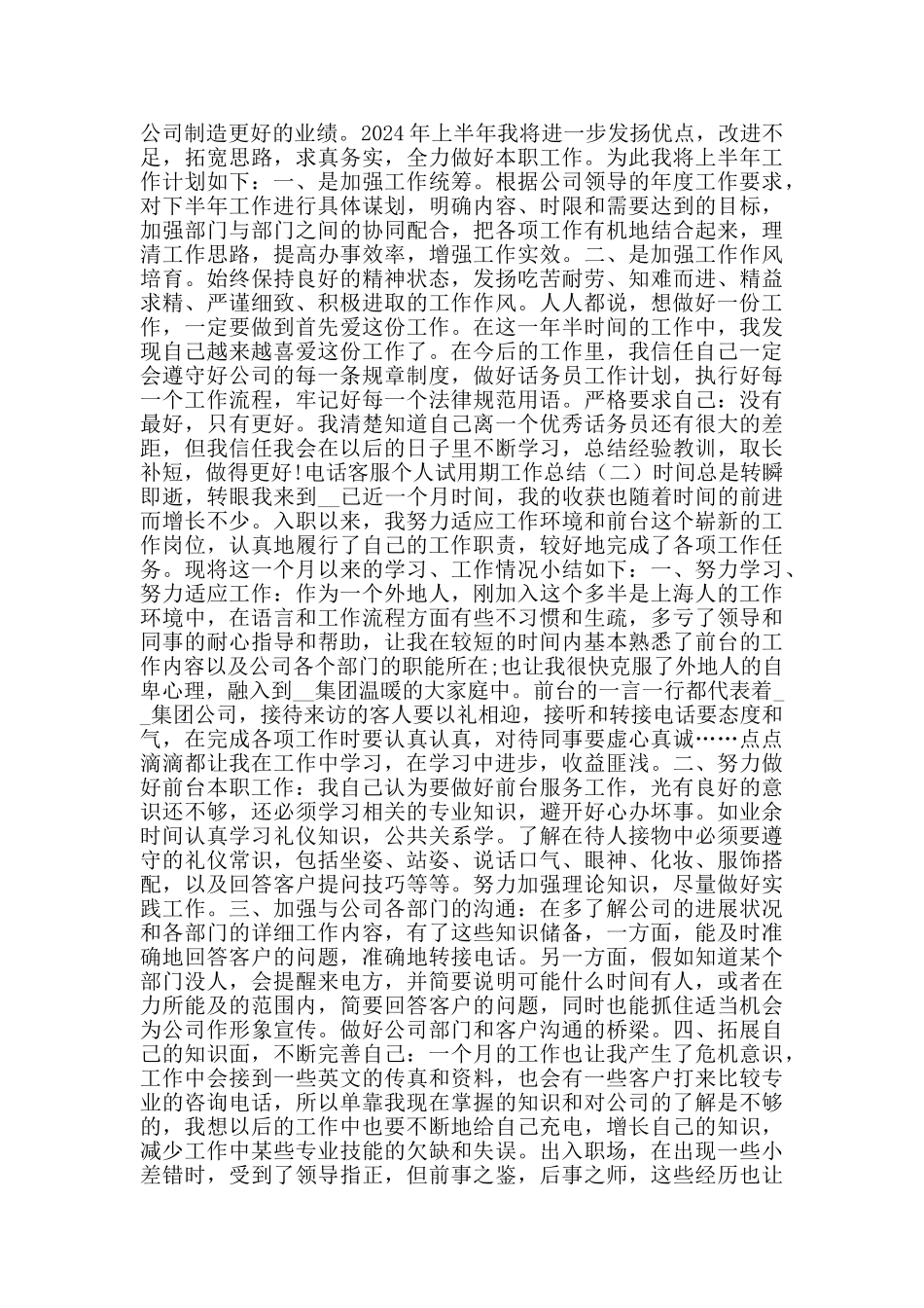 电话客服个人试用期工作总结_第2页