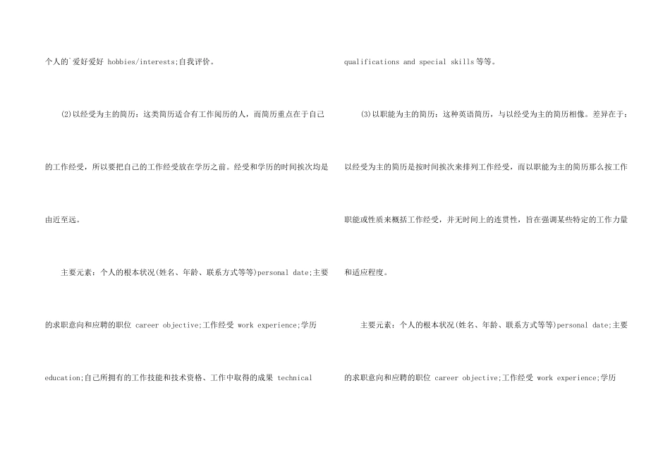 电话客服人员英文简历模板_第2页