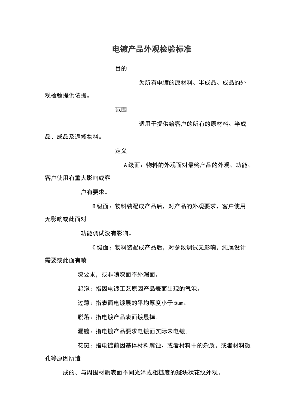 电镀产品外观检验标准_第1页