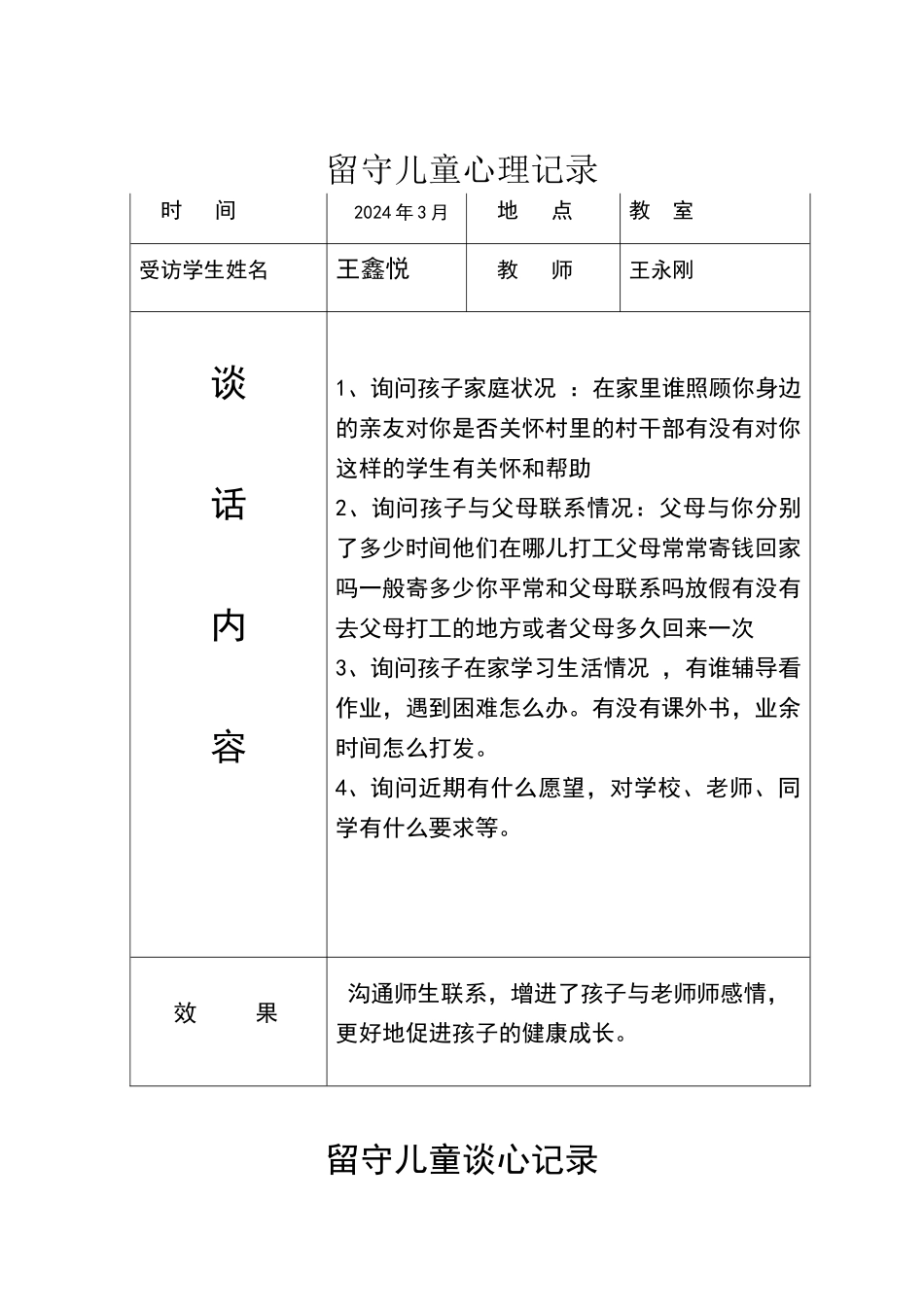 留守儿童交心谈心记录_第1页