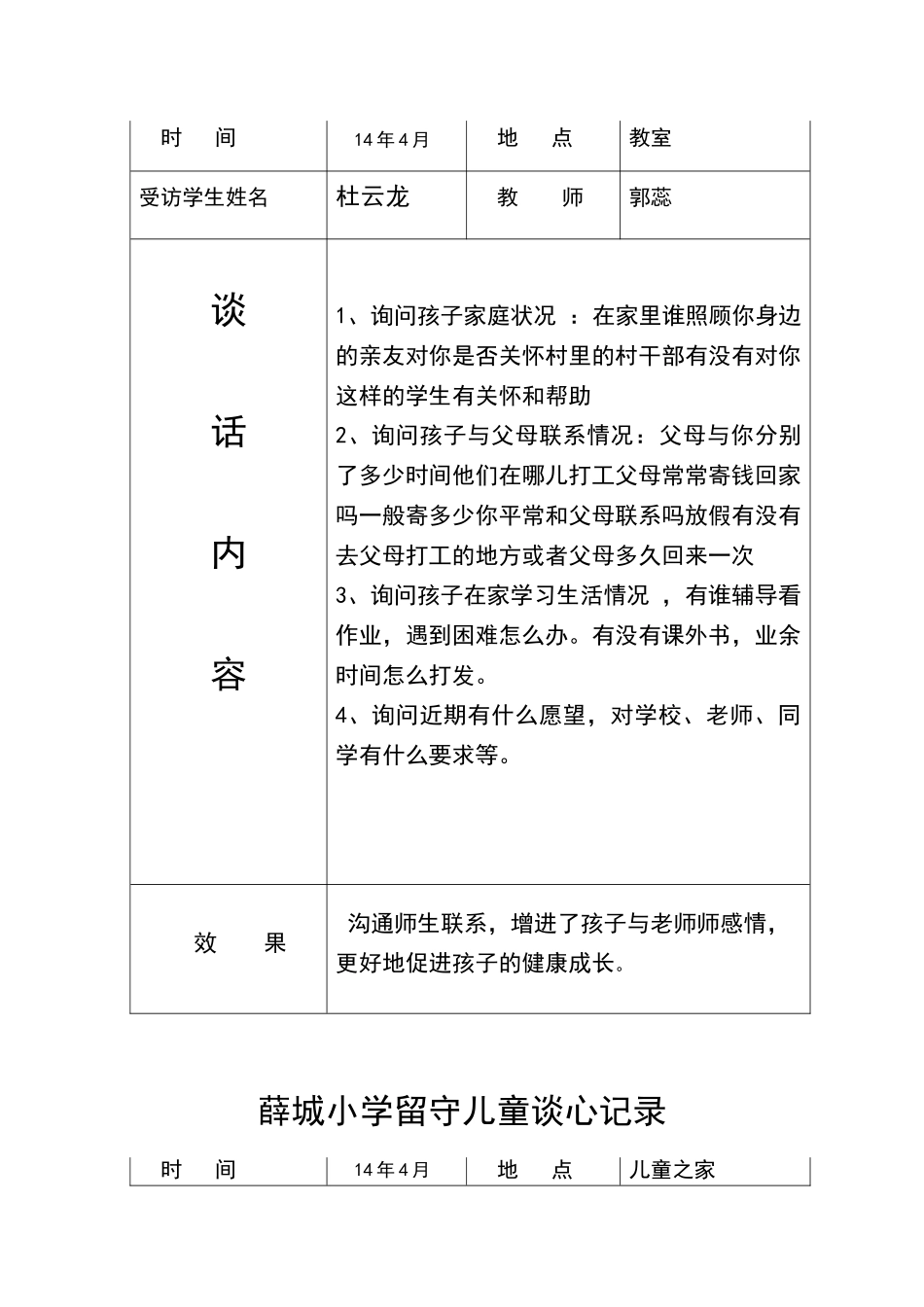 留守儿童交心谈心记录_第2页