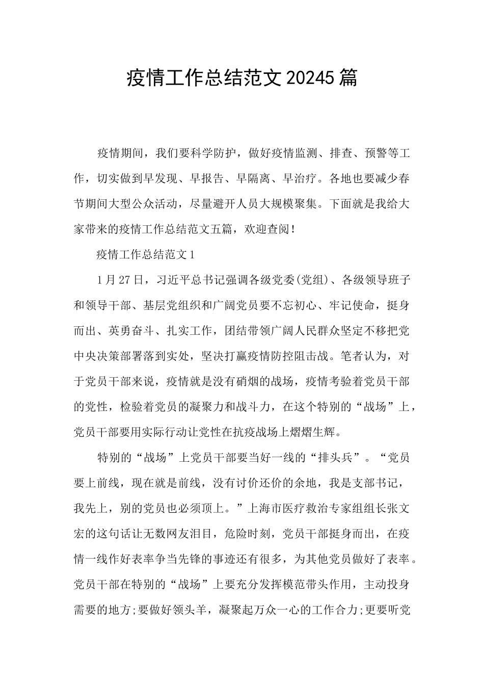 疫情工作总结范文20245篇_第1页