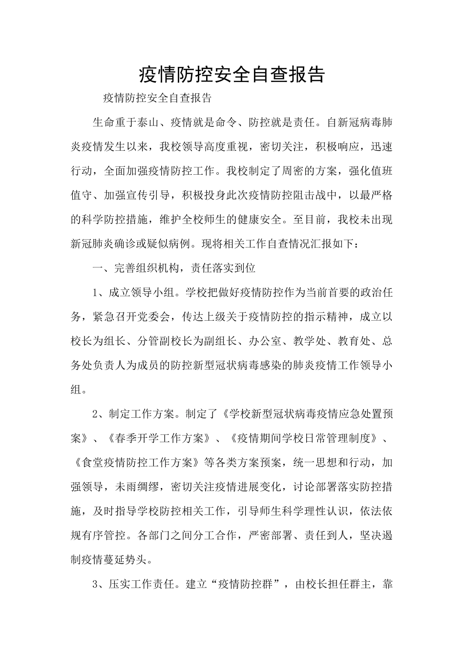 疫情防控安全自查报告_第1页